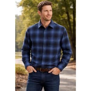 PENDLETON BLUE Mason Plaid Flannel Long Sleeve Button Up Shirt Men’s Size M